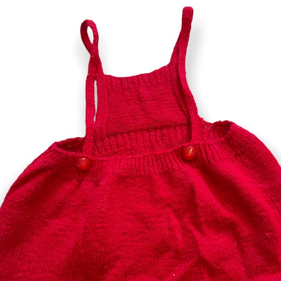 Vintage Hand Made Red And White Knit Holiday Overalls And Button Down Cardigan - Picture 5 of 9